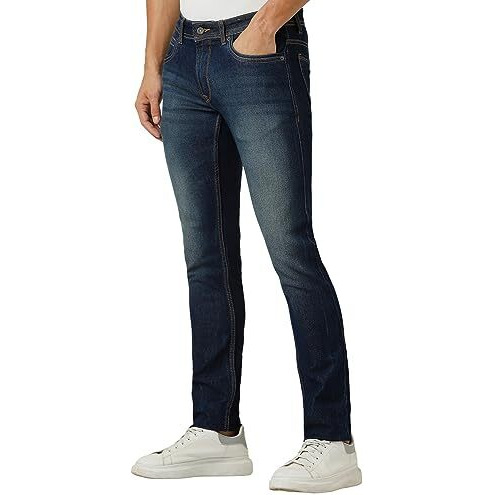 Peter England Men's Premium Skinny Fit Stretchable Jeans Navy Grey