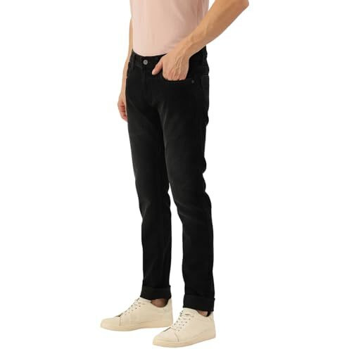 Peter England Men's Premium Skinny Fit Stretchable Mid Rise Jeans, 34 Dark Navy
