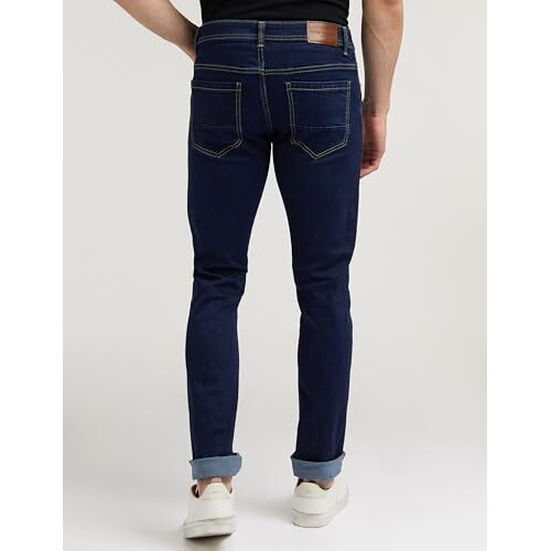 Peter England Men's Premium Skinny Fit Stretchable Mid Rise Jeans, 30 Navy Blue
