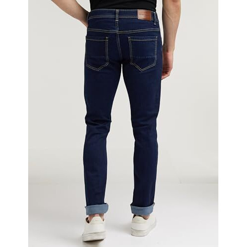 Peter England Men's Premium Skinny Fit Stretchable Mid Rise Jeans, 30 Navy Blue