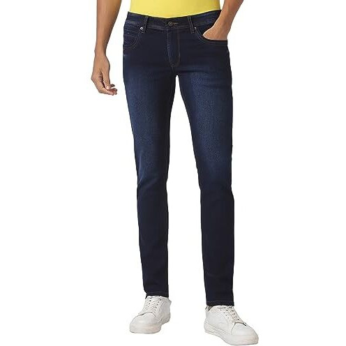 Peter England Men's Premium Skinny Fit Mid Rise Stretchable Jeans, Blue, 34