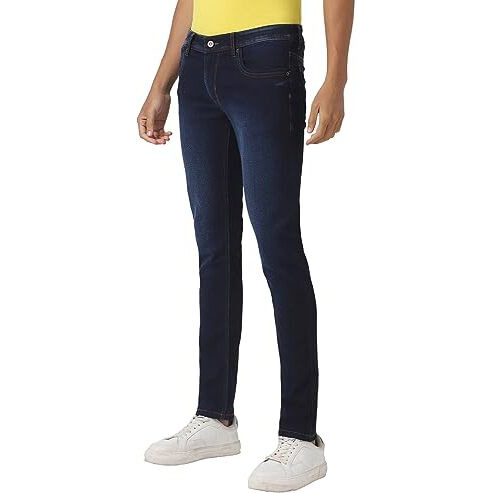Peter England Men's Premium Skinny Fit Mid Rise Stretchable Jeans, Blue, 34