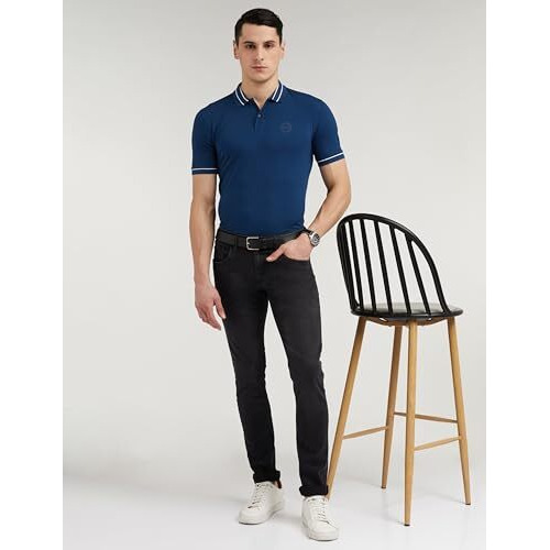 Peter England Men's Premium Skinny Fit Stretchable Mid Rise Jeans Black, 30
