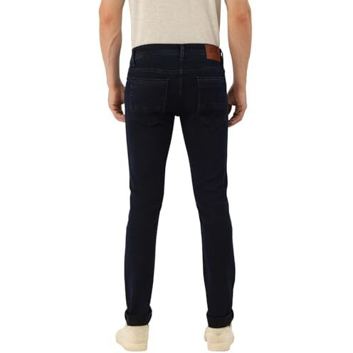 Peter England Men's Premium Skinny Fit Stretchable Mid Rise Jeans, 28 Deep Navy