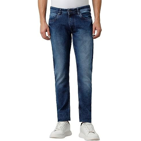 Peter England Men's Premium Skinny Fit Stretchable Mid Rise Jeans Navy Blue, 32