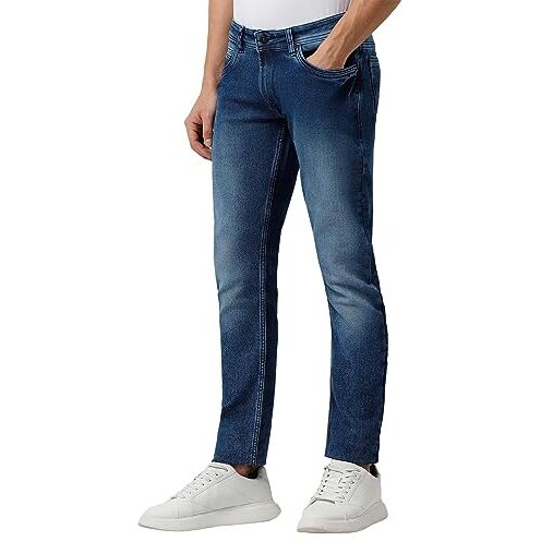 Peter England Men's Premium Skinny Fit Stretchable Mid Rise Jeans Navy Blue, 32