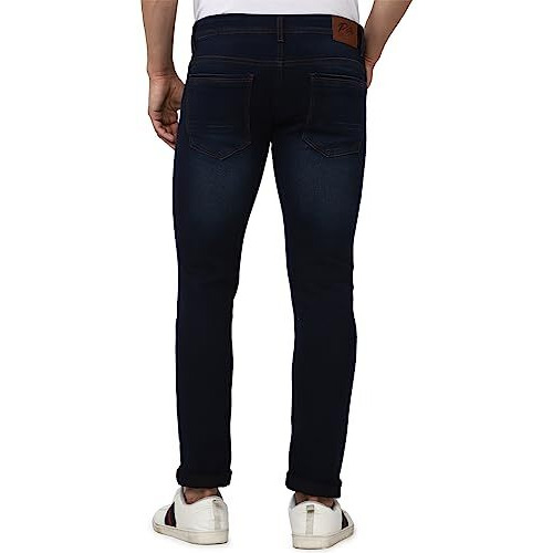 Peter England Men's Premium Skinny Fit Stretchable Mid Rise Jeans, 30 Deep Blue