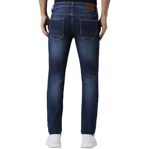 Peter England Men's Premium Skinny Fit Stretchable Mid Rise Jeans, 34 Denim Blue