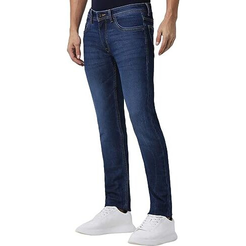 Peter England Men's Premium Skinny Fit Mid Rise Stretchable Jeans, Blue, 38