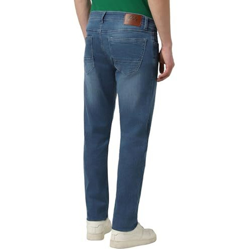 Peter England Men's Slim Tapered Stretchable Twill Jeans, Mid Rise, 34