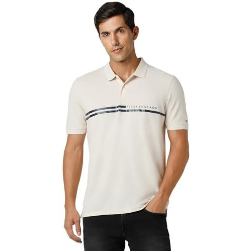 Peter England Men's Regular Fit T-Shirt (Pckpsrgf357812_Cream