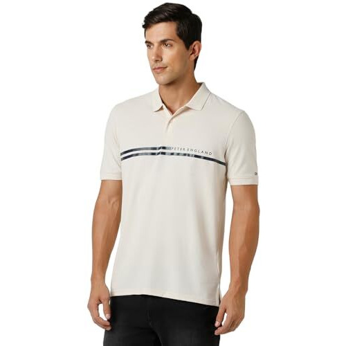 Peter England Men's Regular Fit T-Shirt (Pckpsrgf357812_Cream