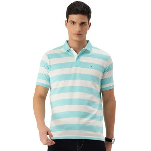 Peter England Men's Striper Polo T-Shirt Light Blue