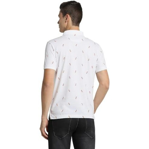 Peter England Men's Regular Fit Half Sleeve Printed Polo T-Shirt | Stretchable Lycra Comfort | Premium Single Jersey Fabric White