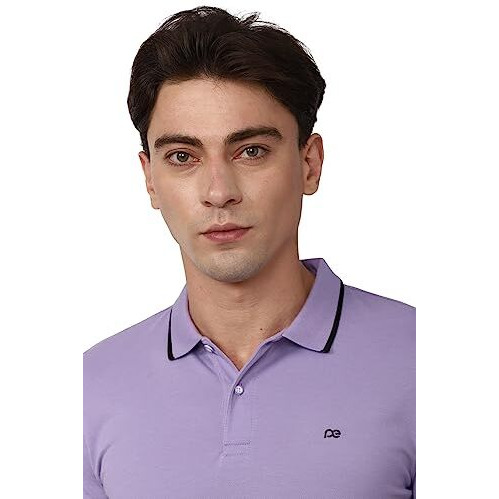 Peter England Men's Snug Fit Solid Polo T-Shirt With Coloured Collar Tipping| Cotton Rich| Premium Pique Weave Lilac, Large