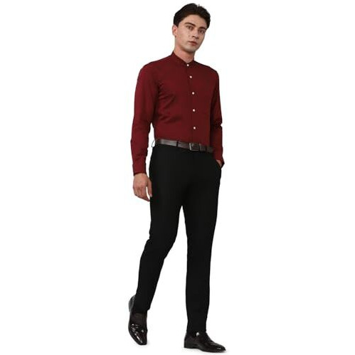 Peter England Men's Slim Fit Shirt (Pesfwslpd76807_Size(40) Maroon