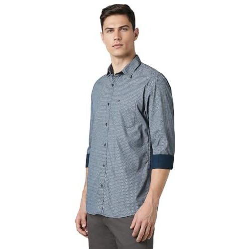 Peter England Men's Everyday Ditsy Print Slim Fit Full Sleeve Casual Shirt | 100% Cotton Navy