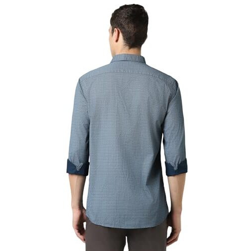 Peter England Men's Everyday Ditsy Print Slim Fit Full Sleeve Casual Shirt | 100% Cotton Navy