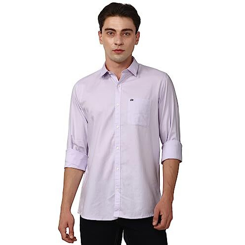 Peter England Men's Classic Slim Fit Full Sleeve Oxford Shirt | 100% Cotton Lilac, 42