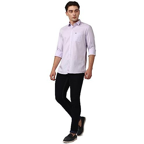 Peter England Men's Classic Slim Fit Full Sleeve Oxford Shirt | 100% Cotton Lilac, 42