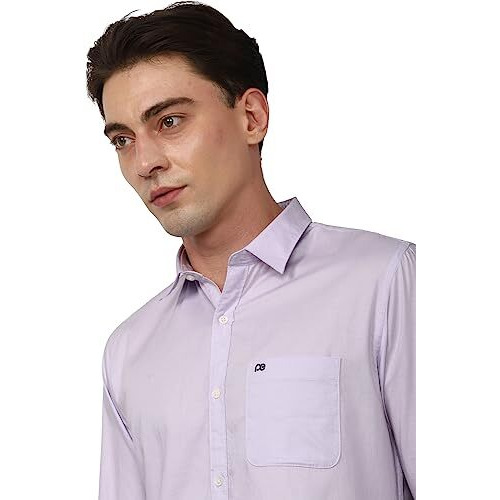 Peter England Men's Classic Slim Fit Full Sleeve Oxford Shirt | 100% Cotton Lilac, 42