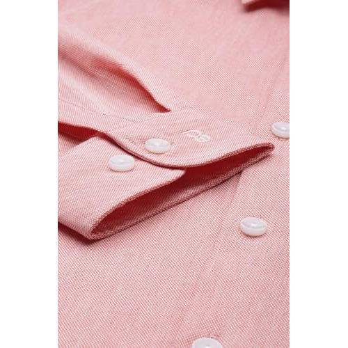 Peter England Men's Classic Textured Slim Fit Full Sleeve Shirt | Wonder Fabric | Cotton Rich | Premium Dobby Peach, 42