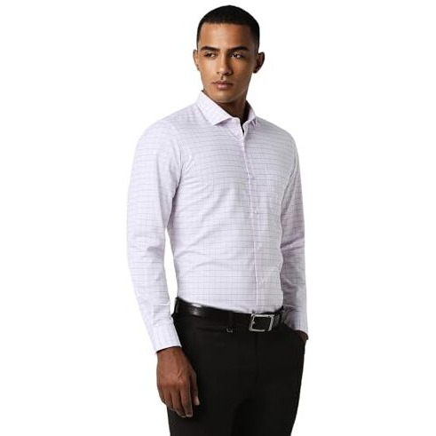 Peter England Men's Checkered Slim Fit Shirt (Pesfwslps65972_Lilac 42)