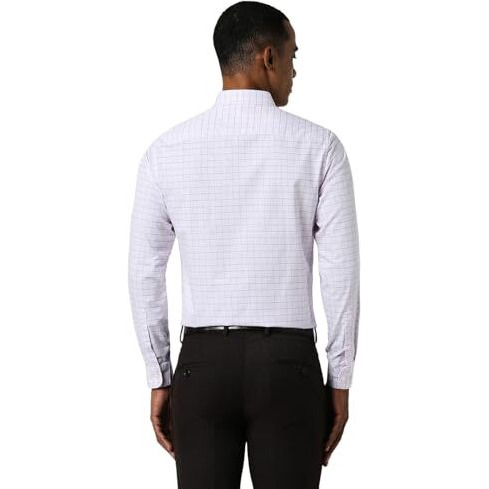 Peter England Men's Checkered Slim Fit Shirt (Pesfwslps65972_Lilac 42)