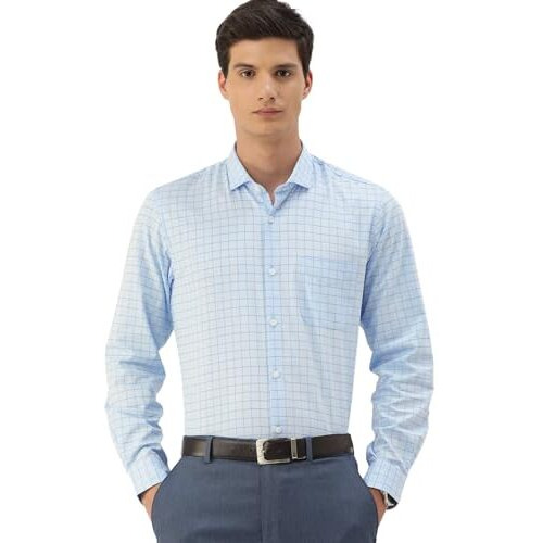Peter England Men's Dobby Slim Fit Full Sleeve Formal Shirt Light Blue