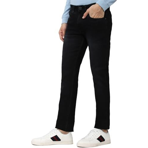 Peter England Men's Straight Mid Rise Jeans (Pjdnastf072398_Black, 34