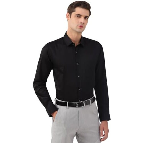Peter England Premium 100% Cotton Solid Slim Fit Full Sleeve Party Shirt Black