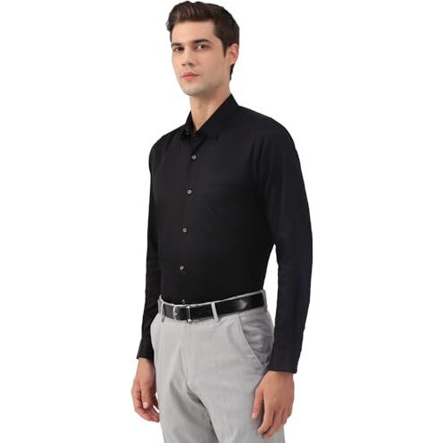 Peter England Premium 100% Cotton Solid Slim Fit Full Sleeve Party Shirt Black