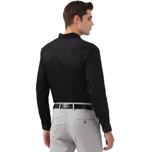 Peter England Premium 100% Cotton Solid Slim Fit Full Sleeve Party Shirt Black