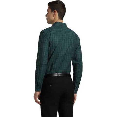 Peter England Men's Micro-Checkered Formal Slim Fit Full Sleeve Shirt Dark Green