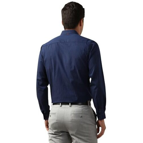 Peter England Premium Wonder Fabric Slim Fit Full Sleeve Striped Formal Shirt Navy