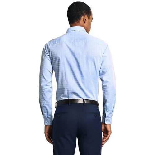 Peter England Men's Micro-Checkered Formal Slim Fit Full Sleeve Shirt Blue