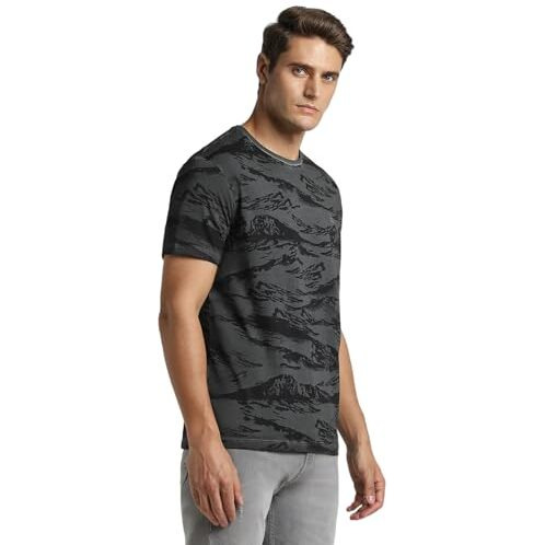Peter England Men's Regular Fit T-Shirt (Pjkcargfx28635_Grey