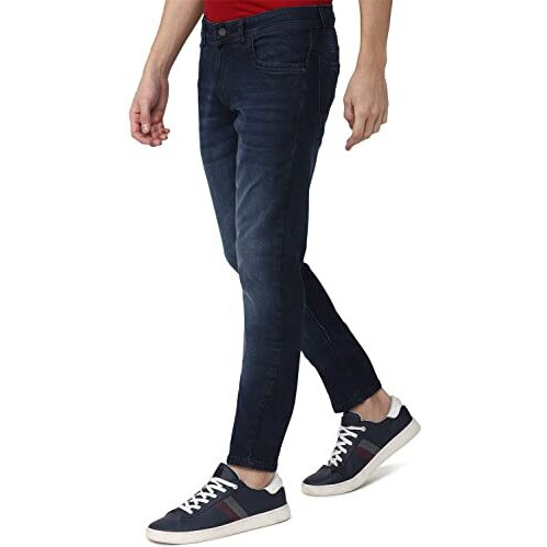 Peter England Men's Mid Wash Stretchable Jeans Dark Navy | Rise Style Mid Rise