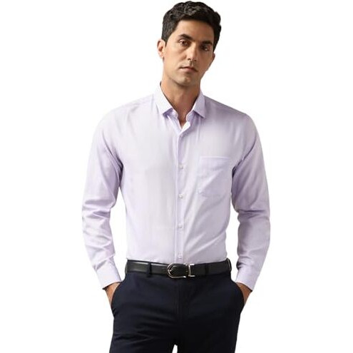 Peter England Men's Solid Textured Slim Fit Premium 100% Cotton Formal Shirt Premium Twill Weave With 2-Ply Cotton Lilac
