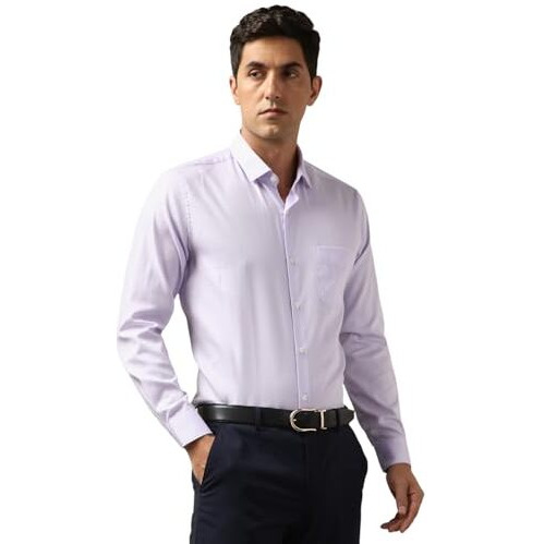 Peter England Men's Solid Textured Slim Fit Premium 100% Cotton Formal Shirt Premium Twill Weave With 2-Ply Cotton Lilac