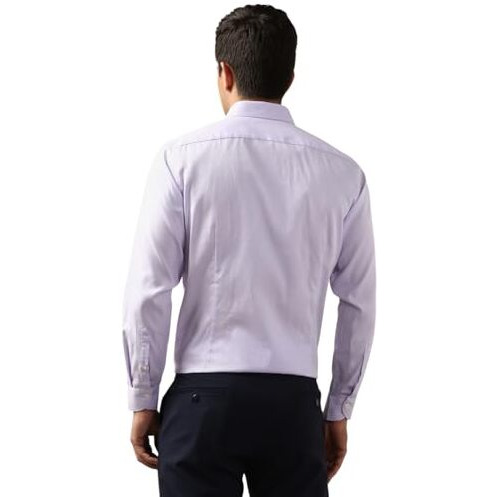Peter England Men's Solid Textured Slim Fit Premium 100% Cotton Formal Shirt Premium Twill Weave With 2-Ply Cotton Lilac