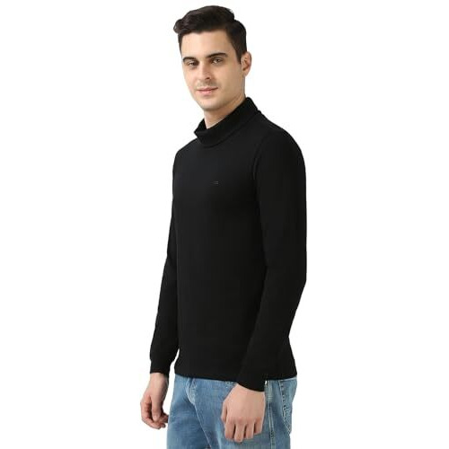 Peter England Men's Regular Fit T-Shirt (Pckcirgpv21363_Black