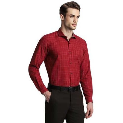 Peter England Men's Micro-Checkered Formal Slim Fit Full Sleeve Shirt