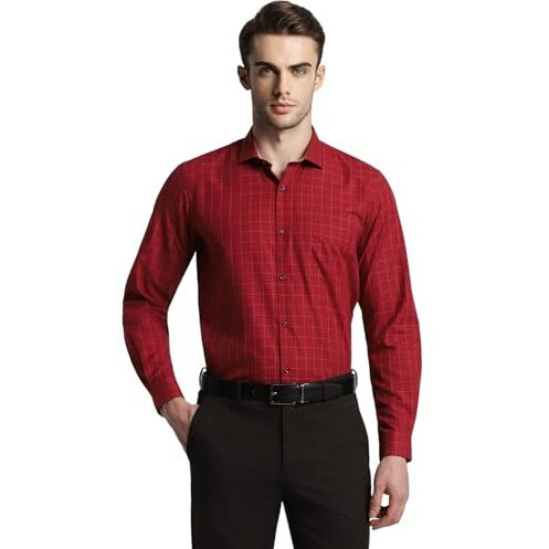 Peter England Men's Micro-Checkered Formal Slim Fit Full Sleeve Shirt