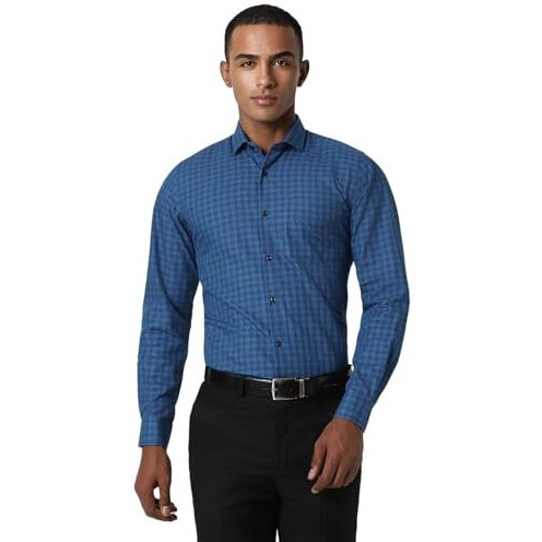 Peter England Men's Checks Shirts Dark Blue