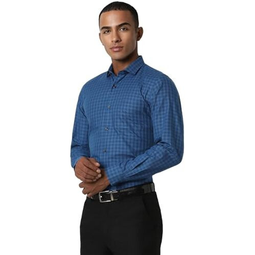 Peter England Men's Checks Shirts Dark Blue