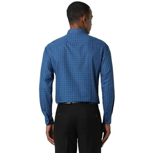 Peter England Men's Checks Shirts Dark Blue