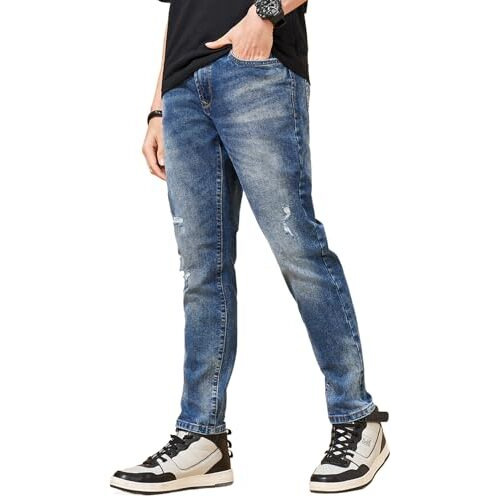 Sf Jeans By Pantaloons Men's Mid Rise Slim Fit Jeans (880014081004_Medium Blue