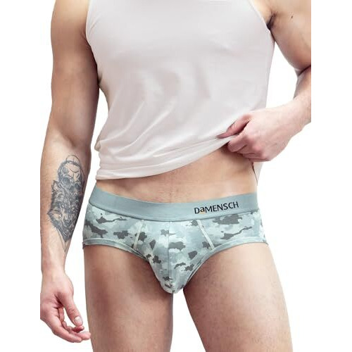 Damensch Men's Regular Fit Printed Briefs Underwear | Supima, Modal Fabric, Anti-Bacterial And Microfibre Waistband-Atlantic Green-M