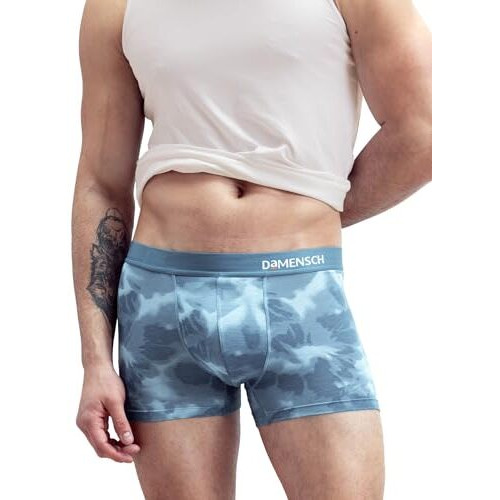 Damensch Men's Regular Fit Printed Trunks Underwear | Supima, Modal Fabric, Anti-Bacterial And Microfibre Waistband-Cloud Blue-M